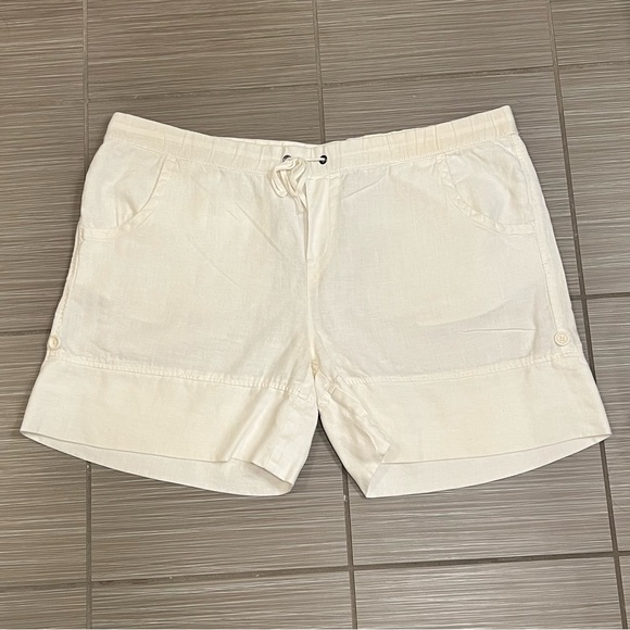 Garnet Hill Pants - Garnet Hill Women's 100% Linen White Drawstring Pull On Shorts lightweight